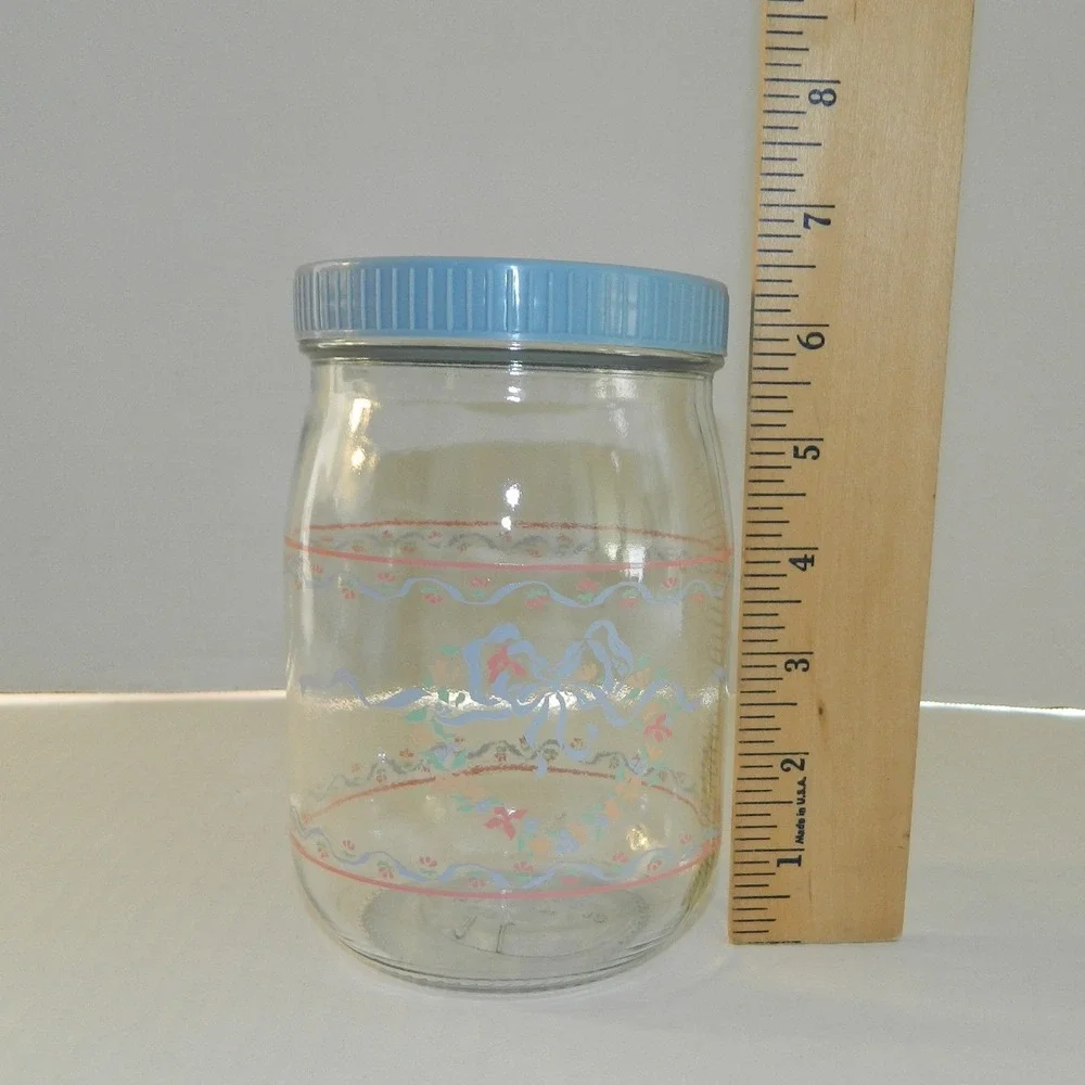Luminarc Made in France Glass Jar 1 Liter Clear Cottagecore Heart Bow Retro